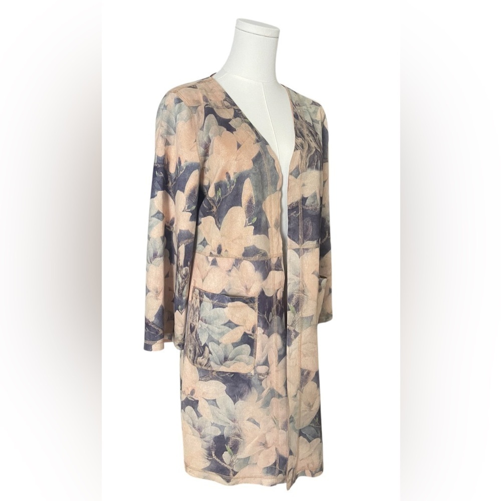 Anthropologie solitaire BOHO Floral Long Sleeve faux suede cardigan Sz Small - Picture 3 of 7